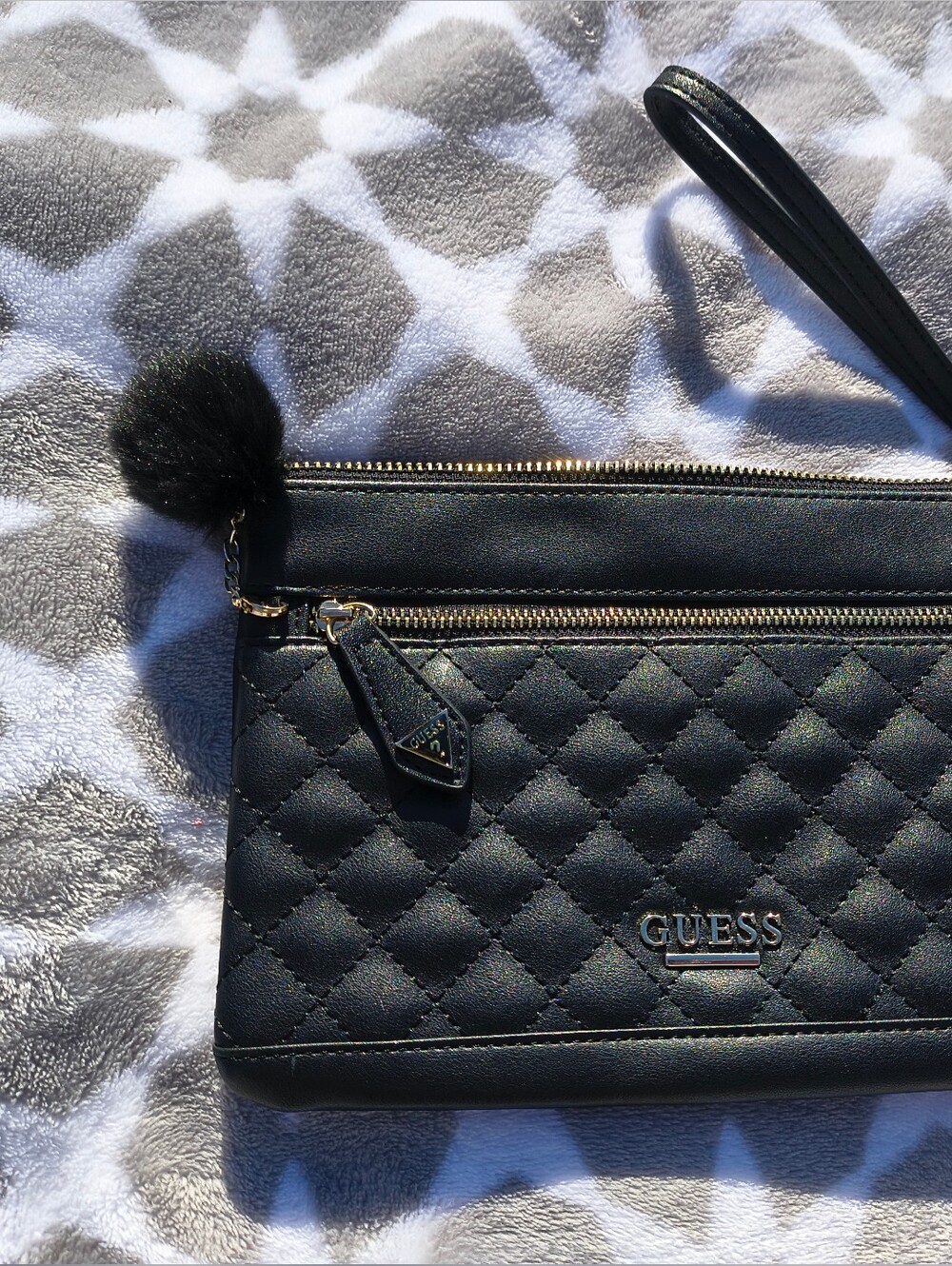 GUESS Quilted Black Wristlet Clutch